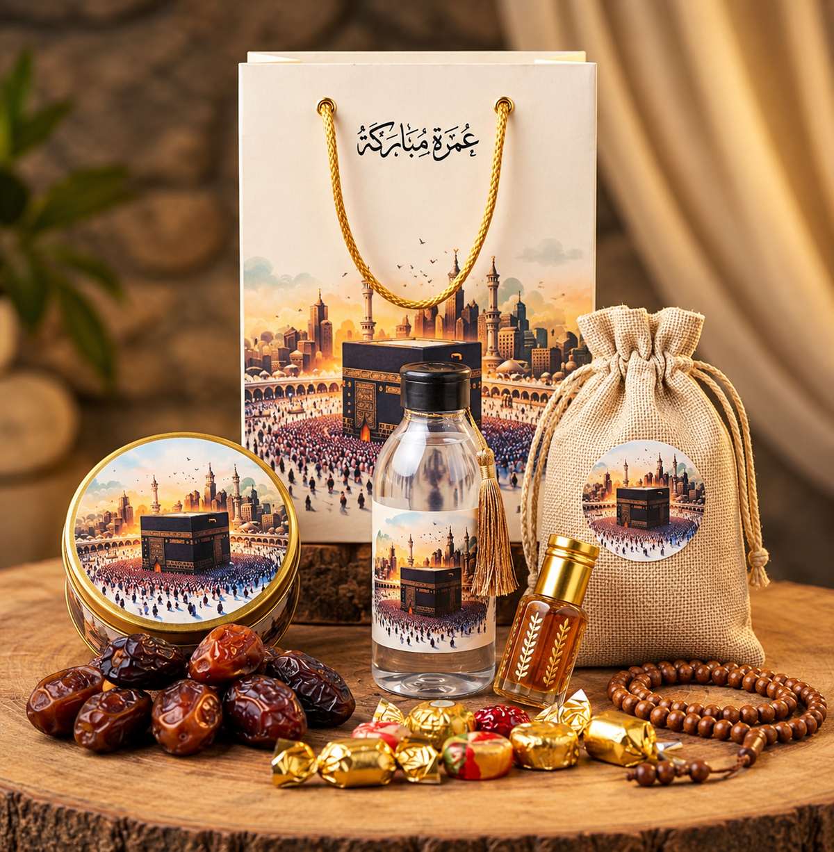 Premium Umrah Tabaruk Gift Set – Zamzam Water, Dates, Attar & Islamic Gift Box
