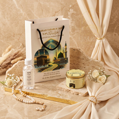 Premium Umrah Tabaruk Gift Set – Gift Bag + Zamzam Bottle + Premium Tin Box