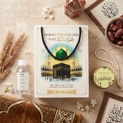 Premium Umrah Tabaruk Gift Set – Gift Bag + Zamzam Bottle + Premium Tin Box