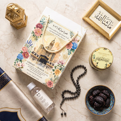 Premium Umrah Tabaruk Gift Set – Gift Bag + Zamzam Bottle + Premium Tin Box