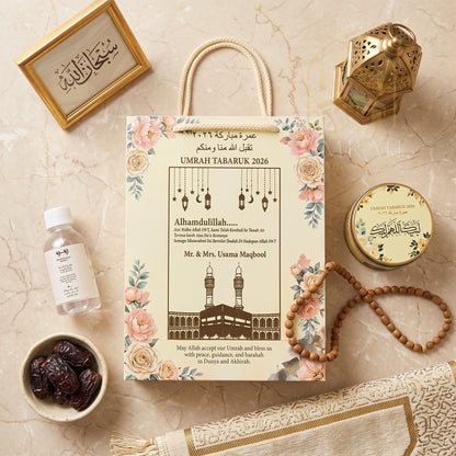 Premium Umrah Tabaruk Gift Set – Gift Bag + Zamzam Bottle + Premium Tin Box