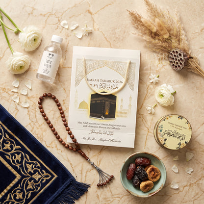 Premium Umrah Tabaruk Gift Set – Gift Bag + Zamzam Bottle + Premium Tin Box