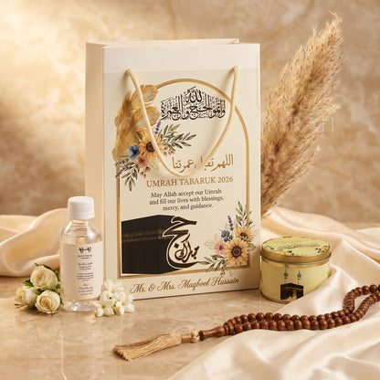 Premium Umrah Tabaruk Gift Set – Gift Bag + Zamzam Bottle + Premium Tin Box