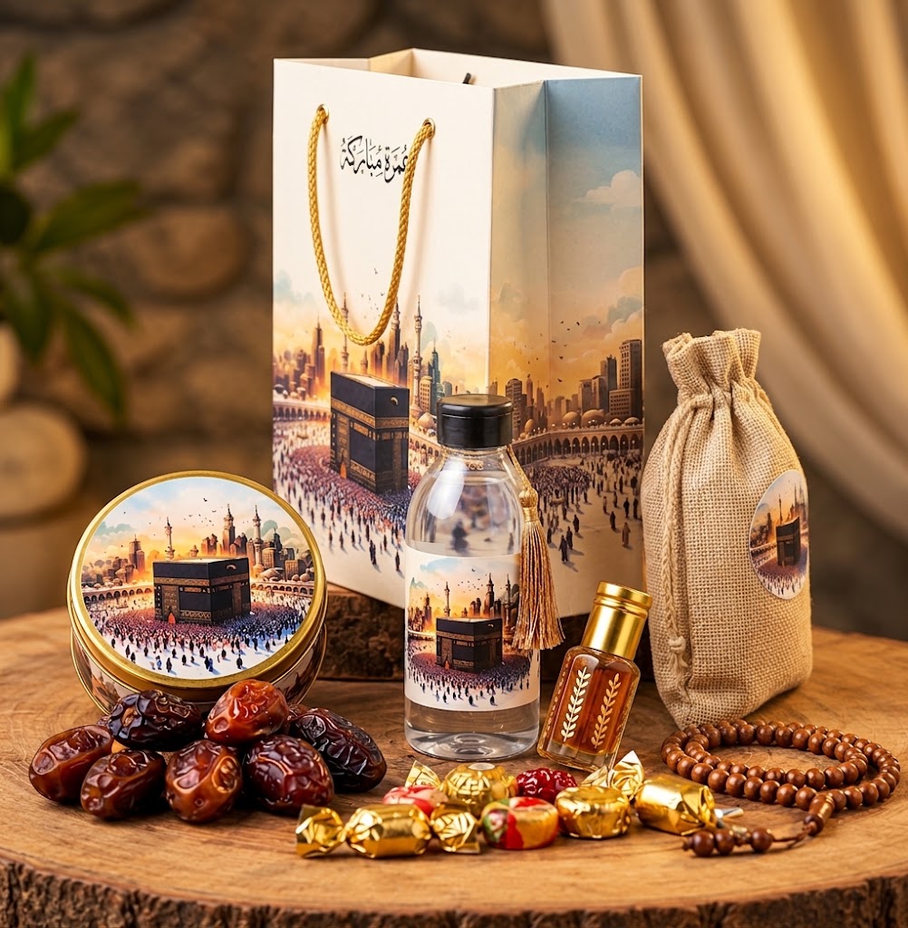 Premium Umrah Tabaruk Gift Set – Zamzam Water, Dates, Attar & Islamic Gift Box