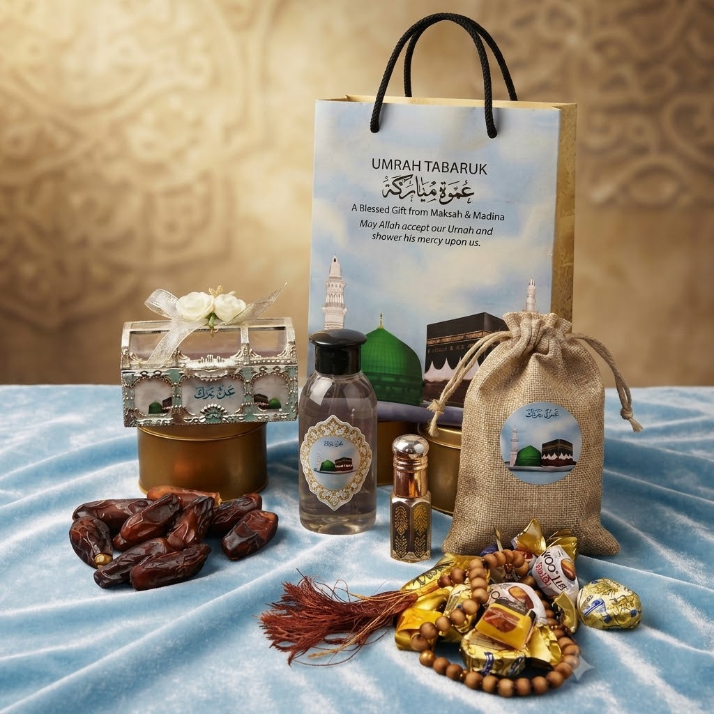 Premium Umrah Tabarak Gift Hamper – Dates, Attar, Tasbih & Islamic Gift Set